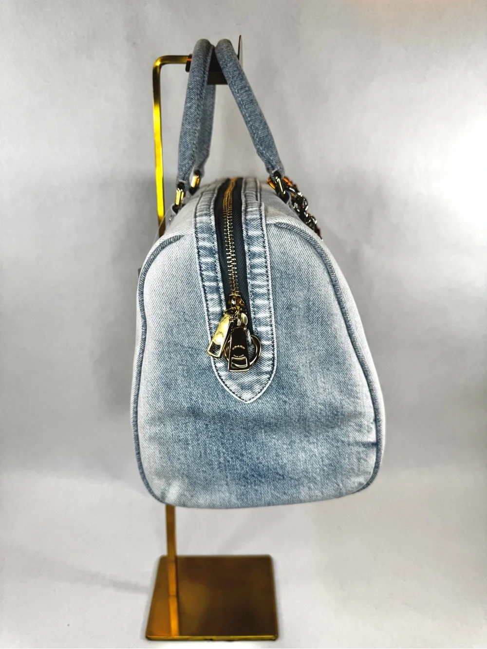 NWT Coach Rowan Large Satchel Bag in Loved Denim with Charms CDY75 Light Indigo